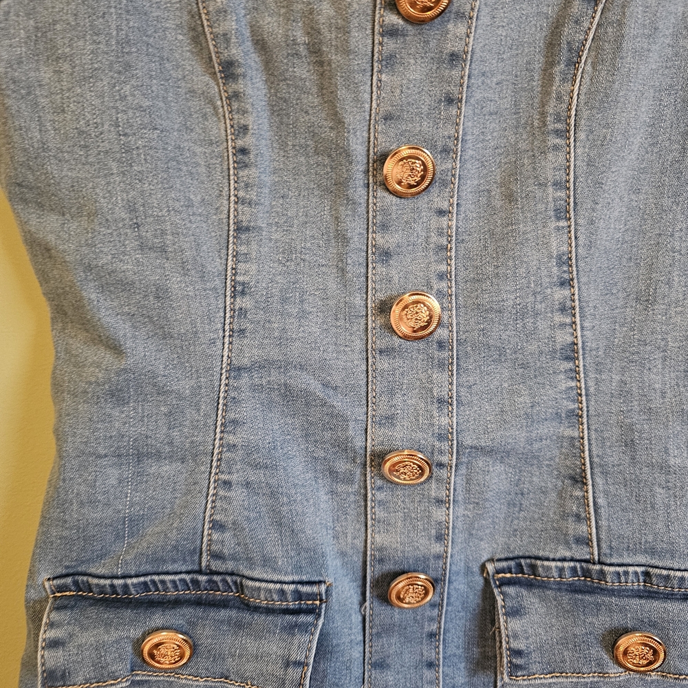 Roma Blue Denim Button-Front Mini Dress - Picture 3 of 7